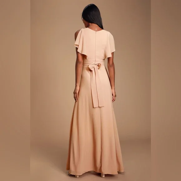 Lulu’s Dearly Loved Blush Pink Flutter Sleeve Maxi Dress Bridesmaids - Picture 4 of 11
